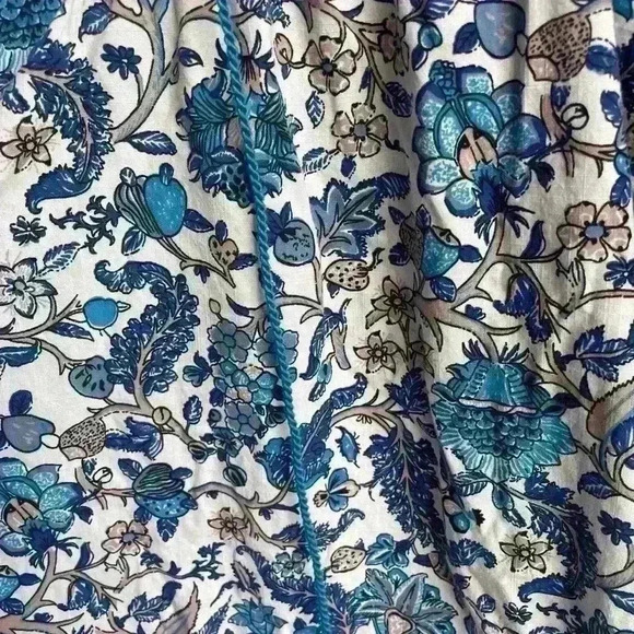 KNOX ROSE dress Puff Sleeve Blue White Bohemian Floral Tassel Tie Size S - Picture 8 of 11